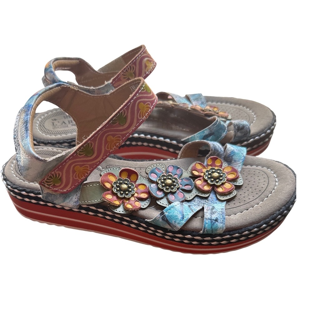 L'Artiste by Spring Step Floral Leather Comfort Sandals 39 NWOT Boho Platform